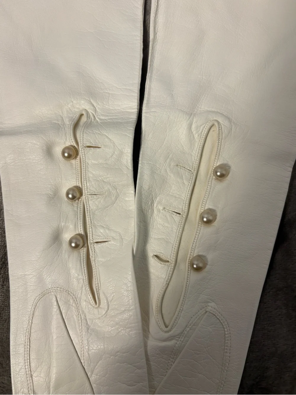 Vintage Italian Leather Children’s Opera Elbow Length Gloves MotherPearl Buttons